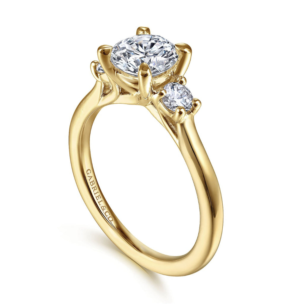 Sanaa - 14K Yellow Gold Round Three Stone Semi-Mount Ring