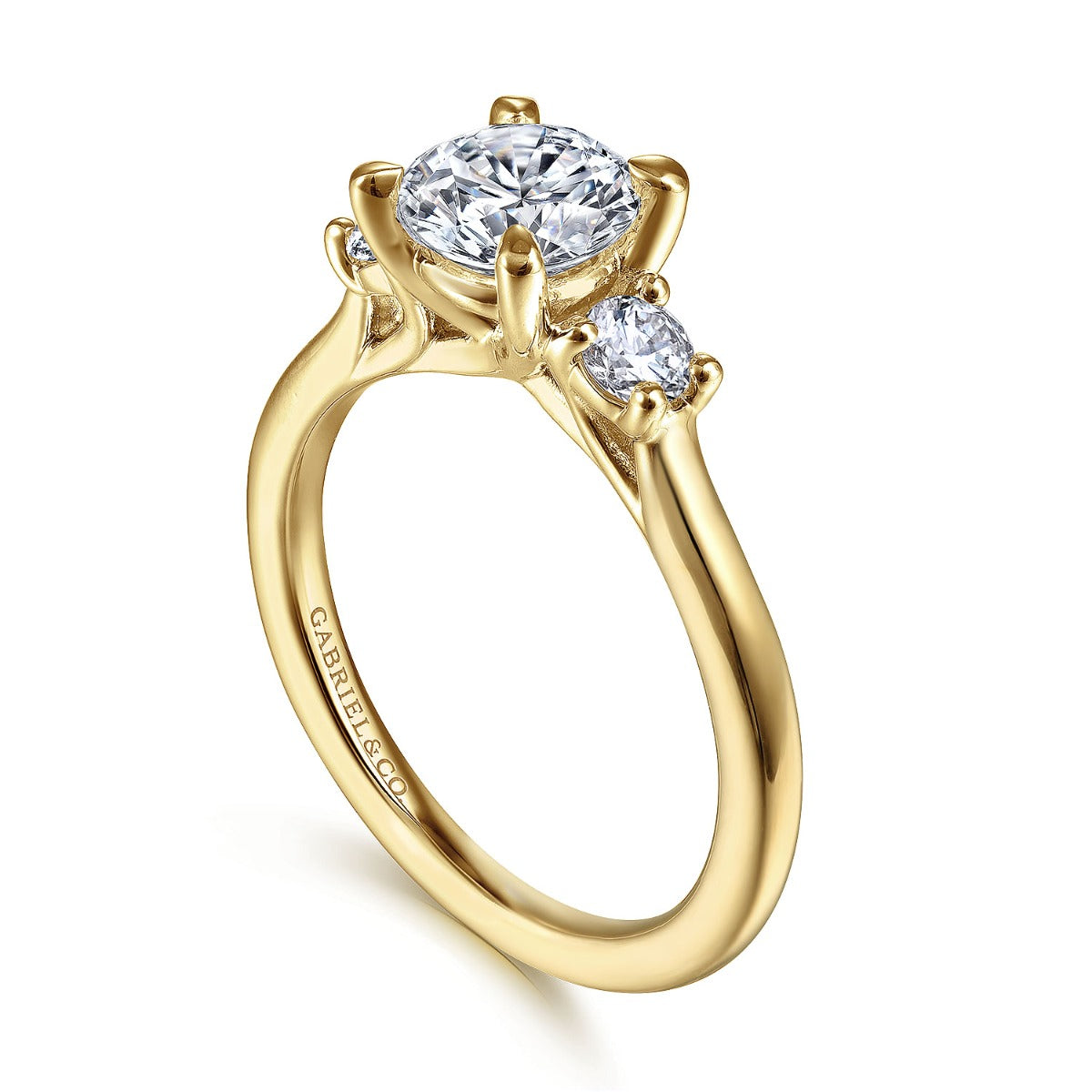 Sanaa - 14K Yellow Gold Round Three Stone Semi-Mount Ring