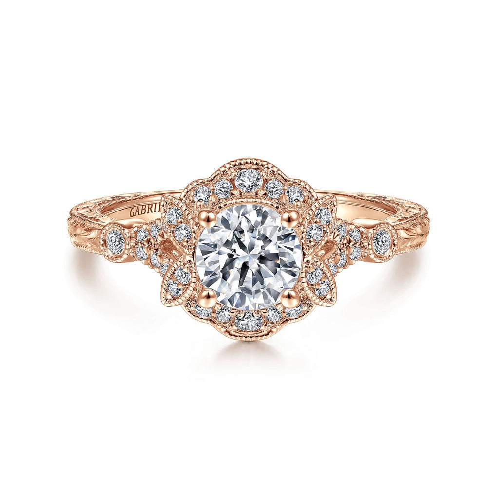 Abel - Unique 14K Rose Gold Vintage Inspired Semi Mount Halo Semi-Mount Ring