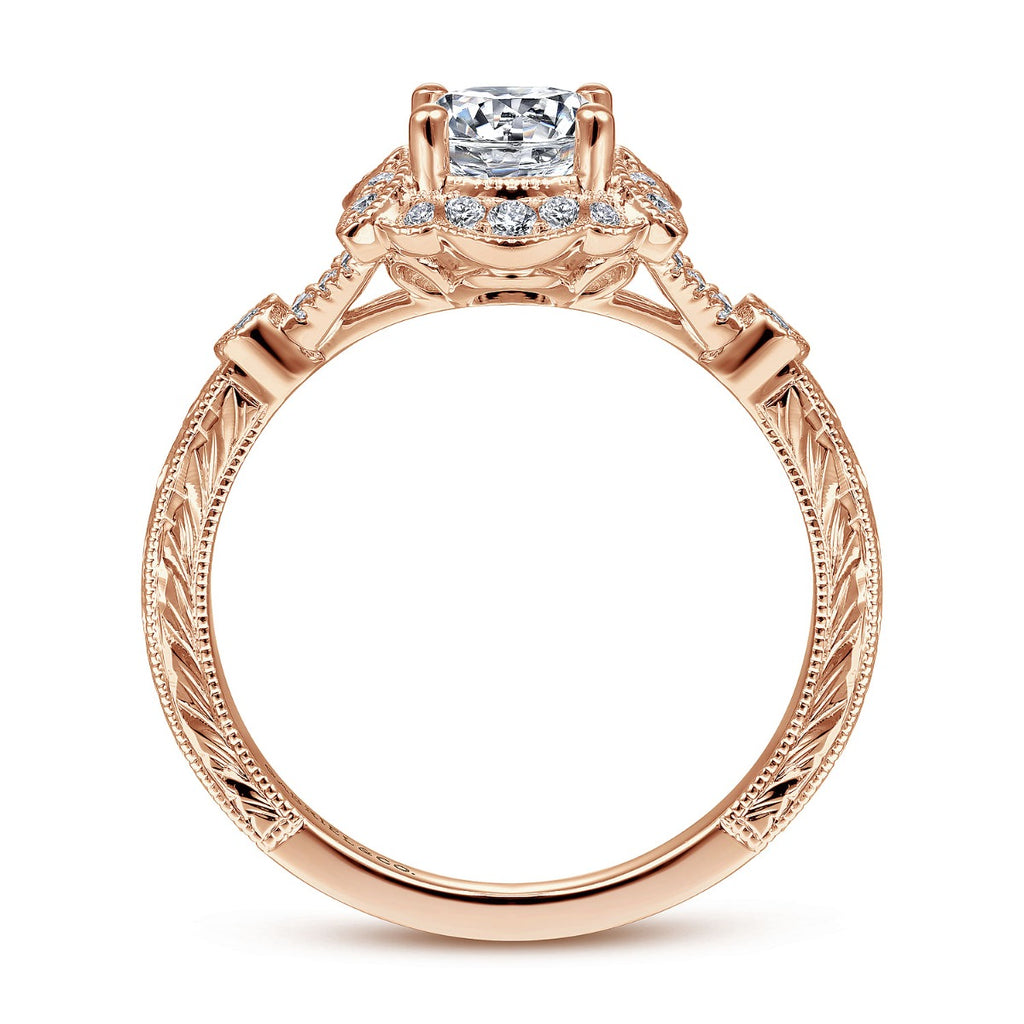 Abel - Unique 14K Rose Gold Vintage Inspired Semi Mount Halo Semi-Mount Ring