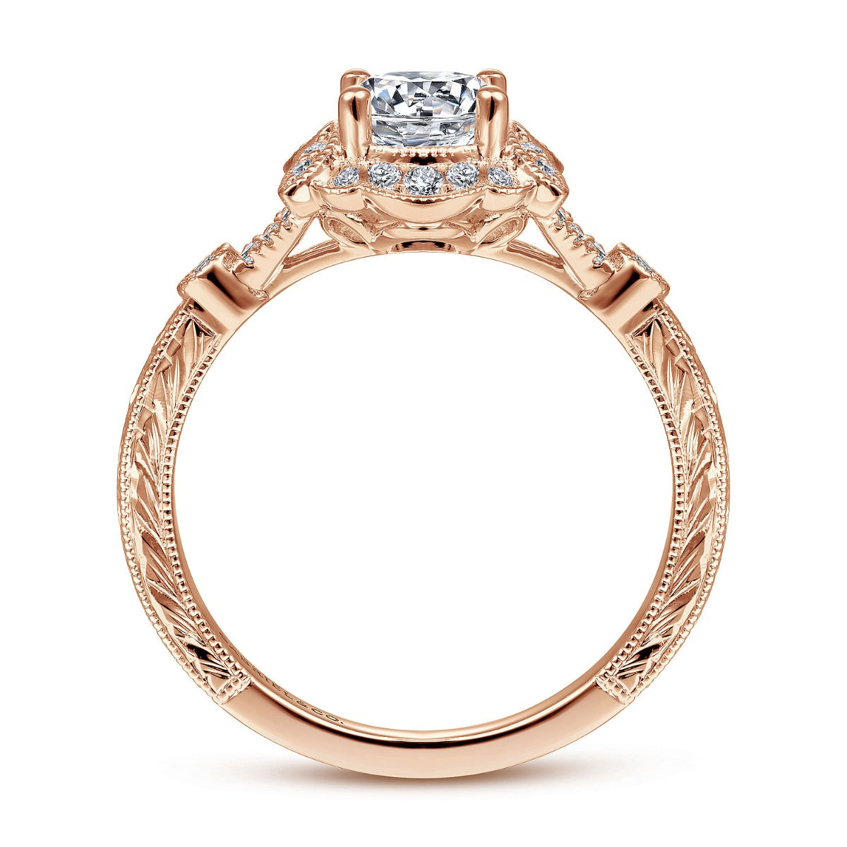 Abel - Unique 14K Rose Gold Vintage Inspired Semi Mount Halo Semi-Mount Ring