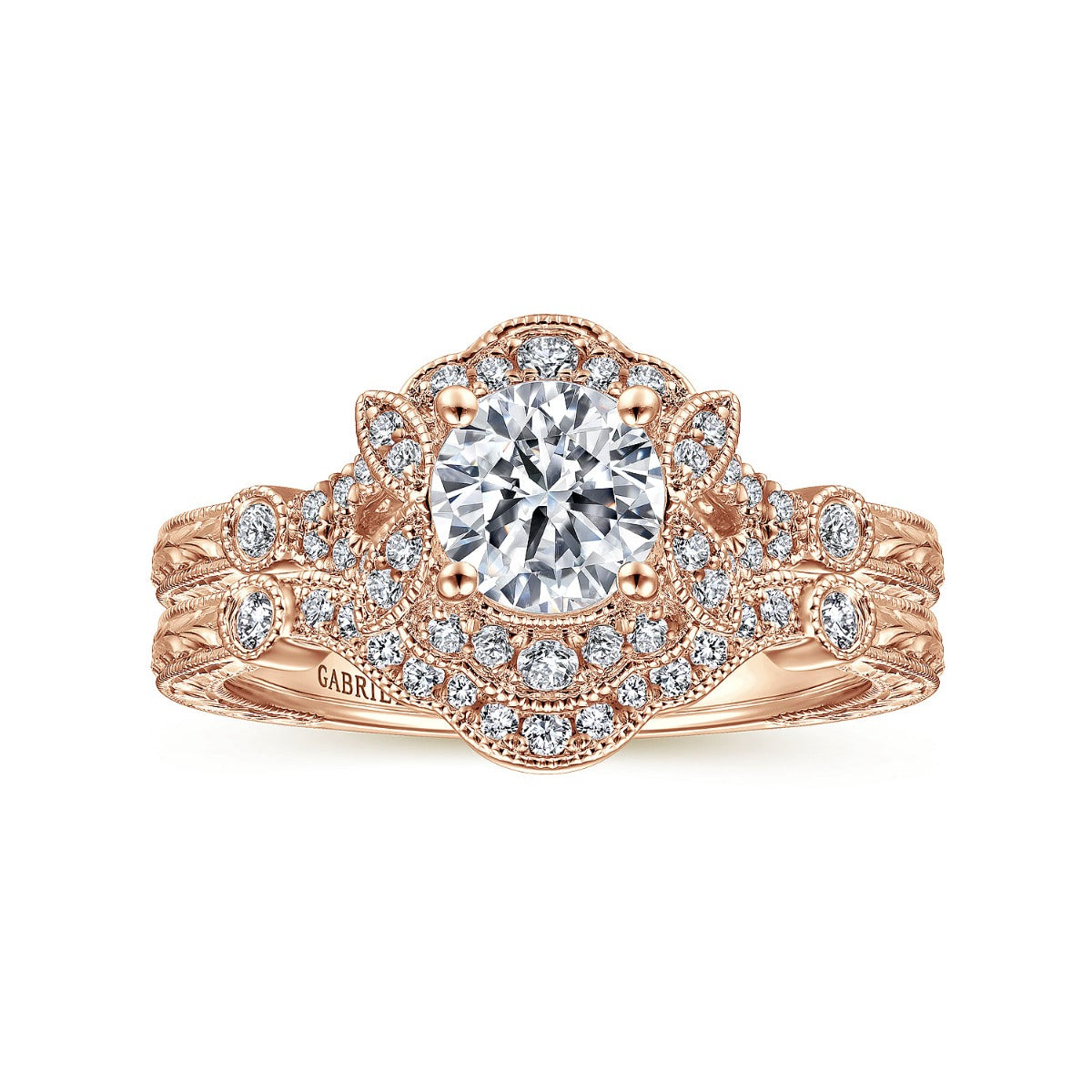 Abel - Unique 14K Rose Gold Vintage Inspired Semi Mount Halo Semi-Mount Ring