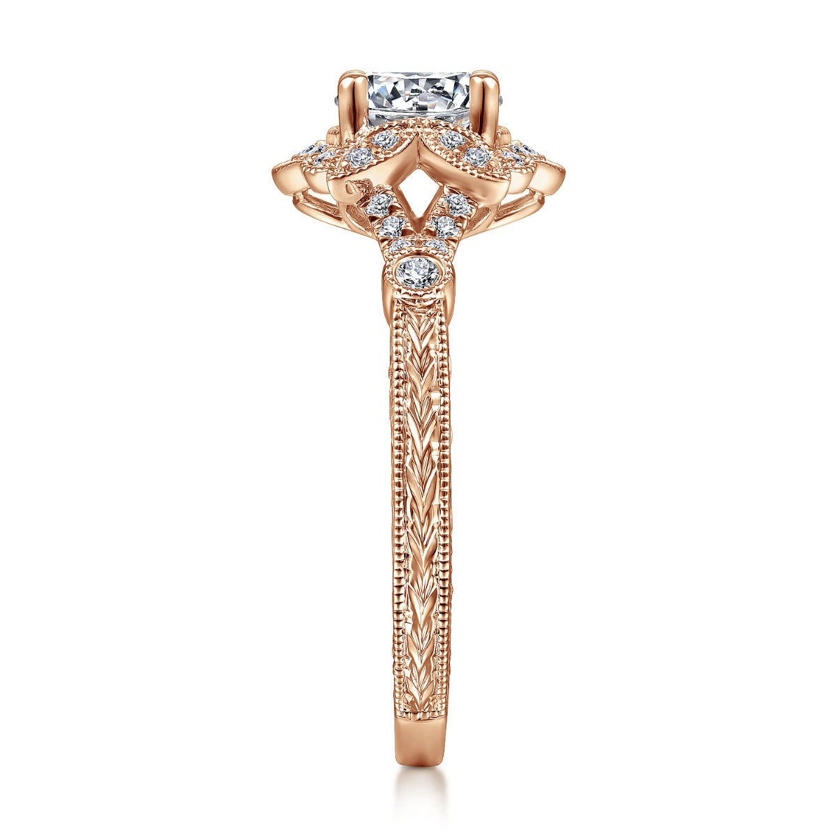 Abel - Unique 14K Rose Gold Vintage Inspired Semi Mount Halo Semi-Mount Ring