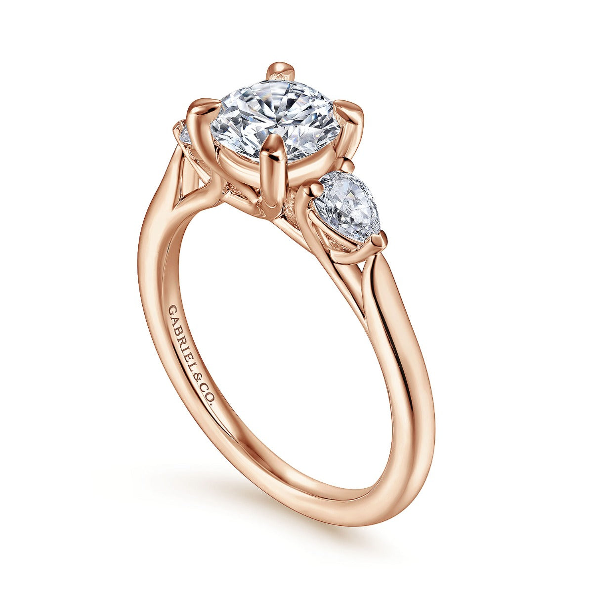 Sunday - 14K Rose Gold Round Three Stone Semi-Mount Ring