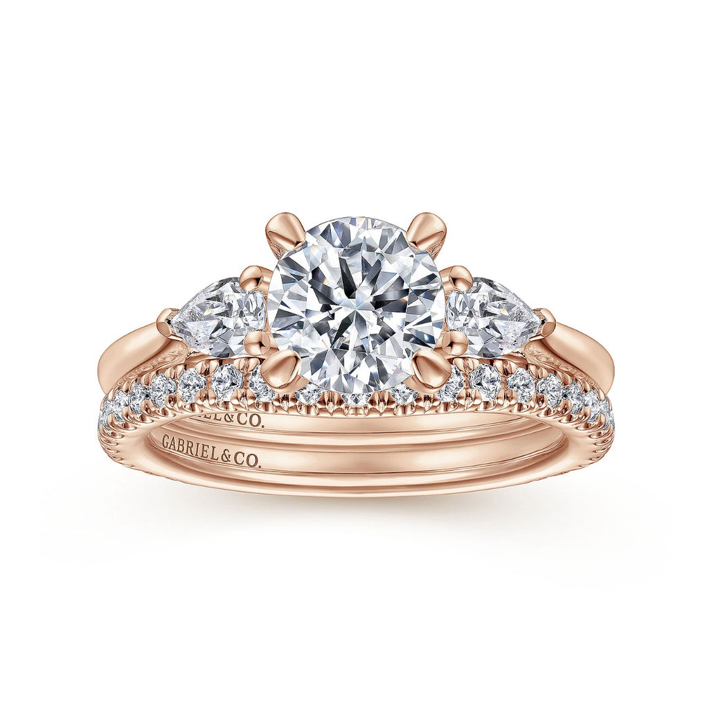 Sunday - 14K Rose Gold Round Three Stone Semi-Mount Ring