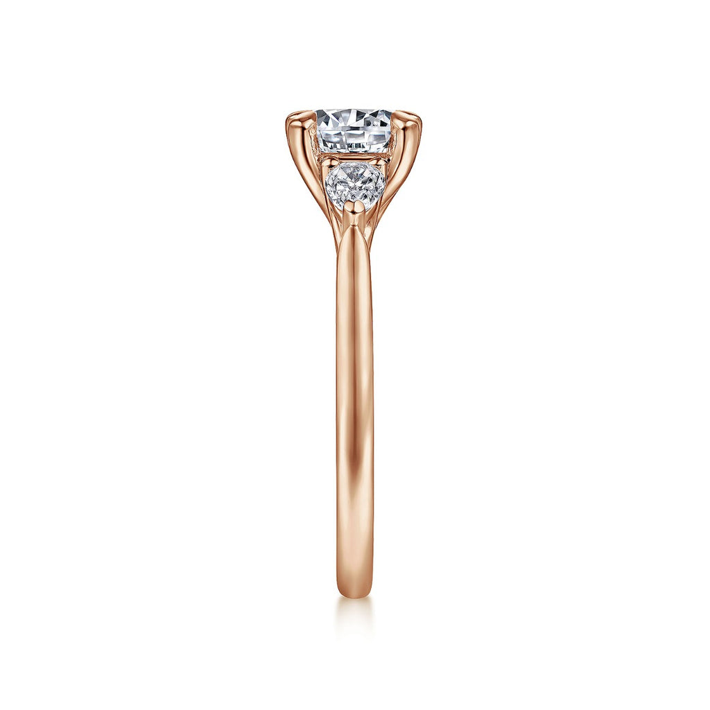 Sunday - 14K Rose Gold Round Three Stone Semi-Mount Ring