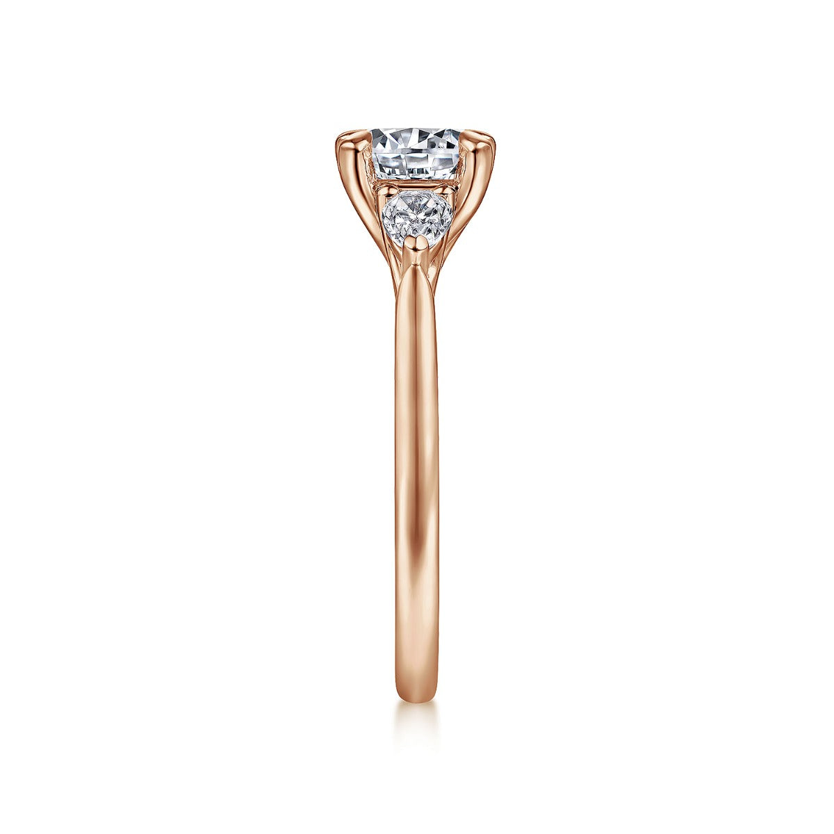 Sunday - 14K Rose Gold Round Three Stone Semi-Mount Ring