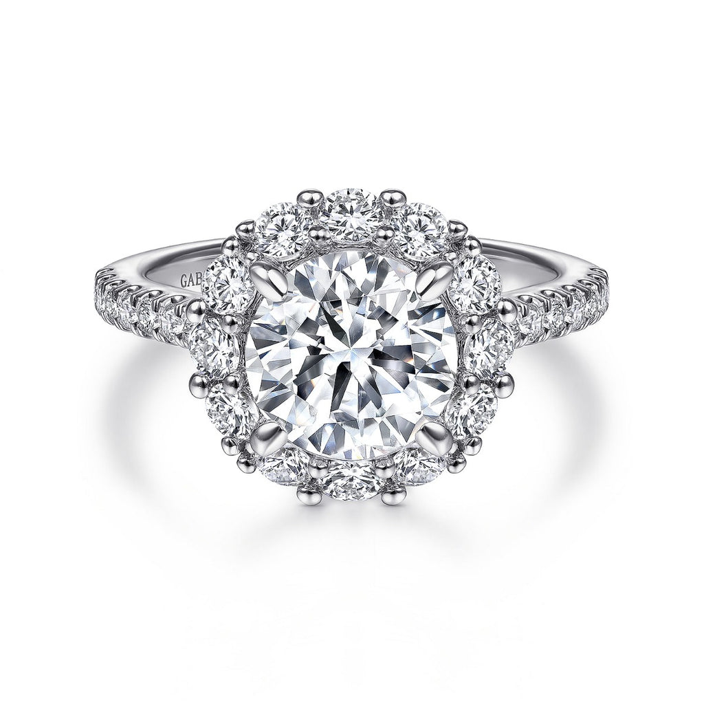 Charmaine - 14K White Gold Round Halo Semi-Mount Ring