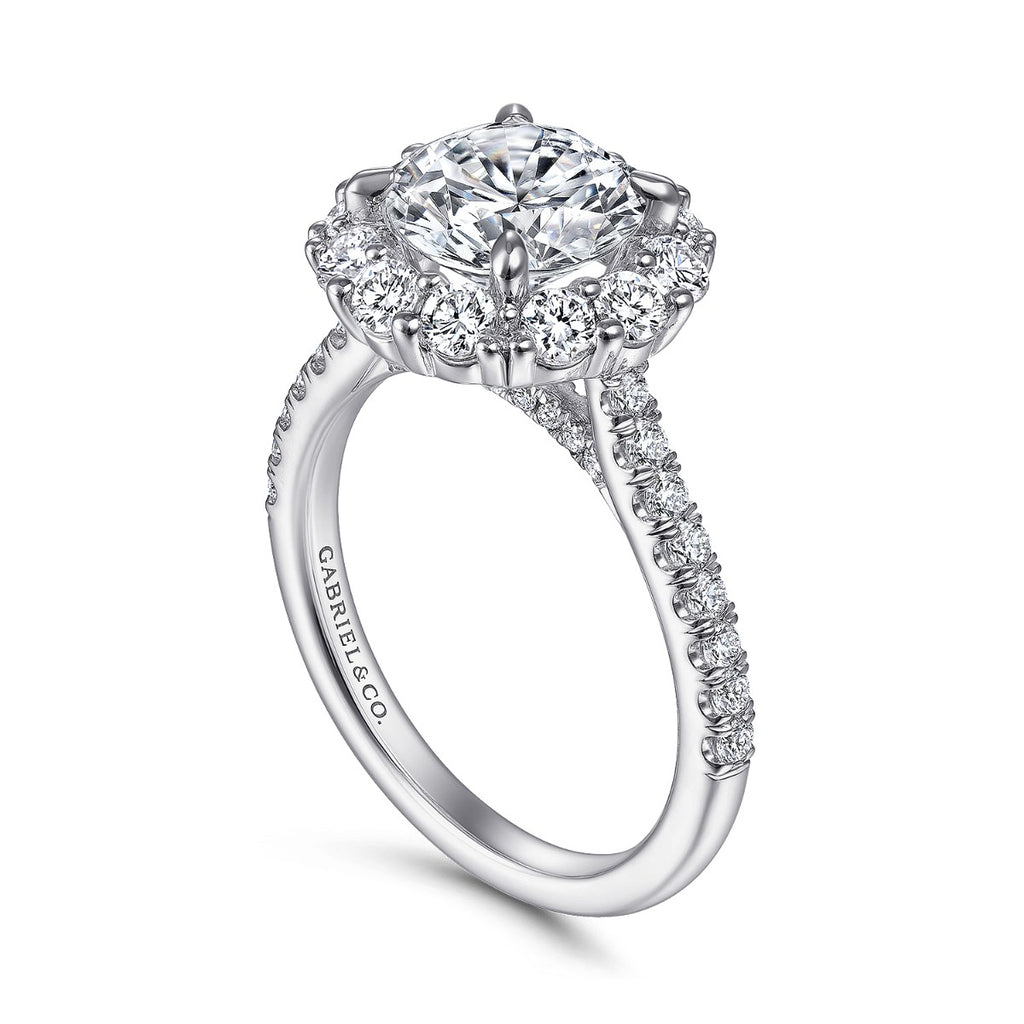 Charmaine - 14K White Gold Round Halo Semi-Mount Ring