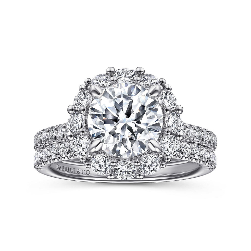 Charmaine - 14K White Gold Round Halo Semi-Mount Ring