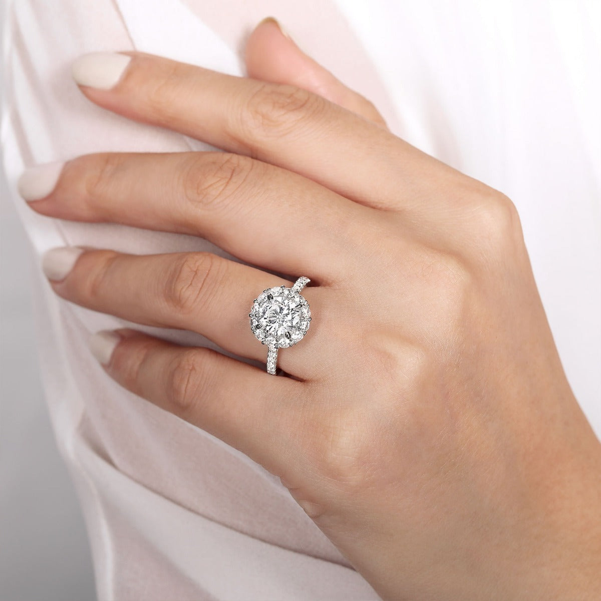 Charmaine - 14K White Gold Round Halo Semi-Mount Ring