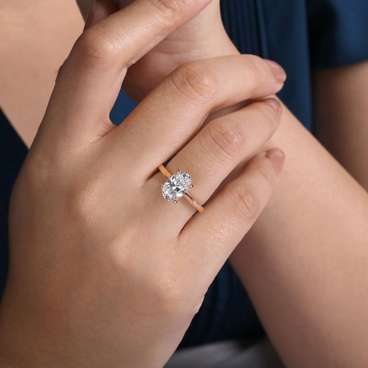Paula - 14K Rose Gold Oval Diamond Semi-Mount Ring