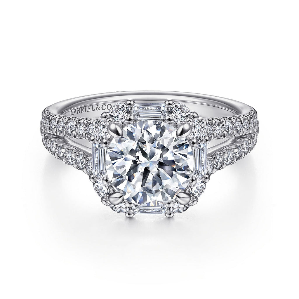 Rainier - 14K White Gold Cushion Halo Round Semi-Mount Ring