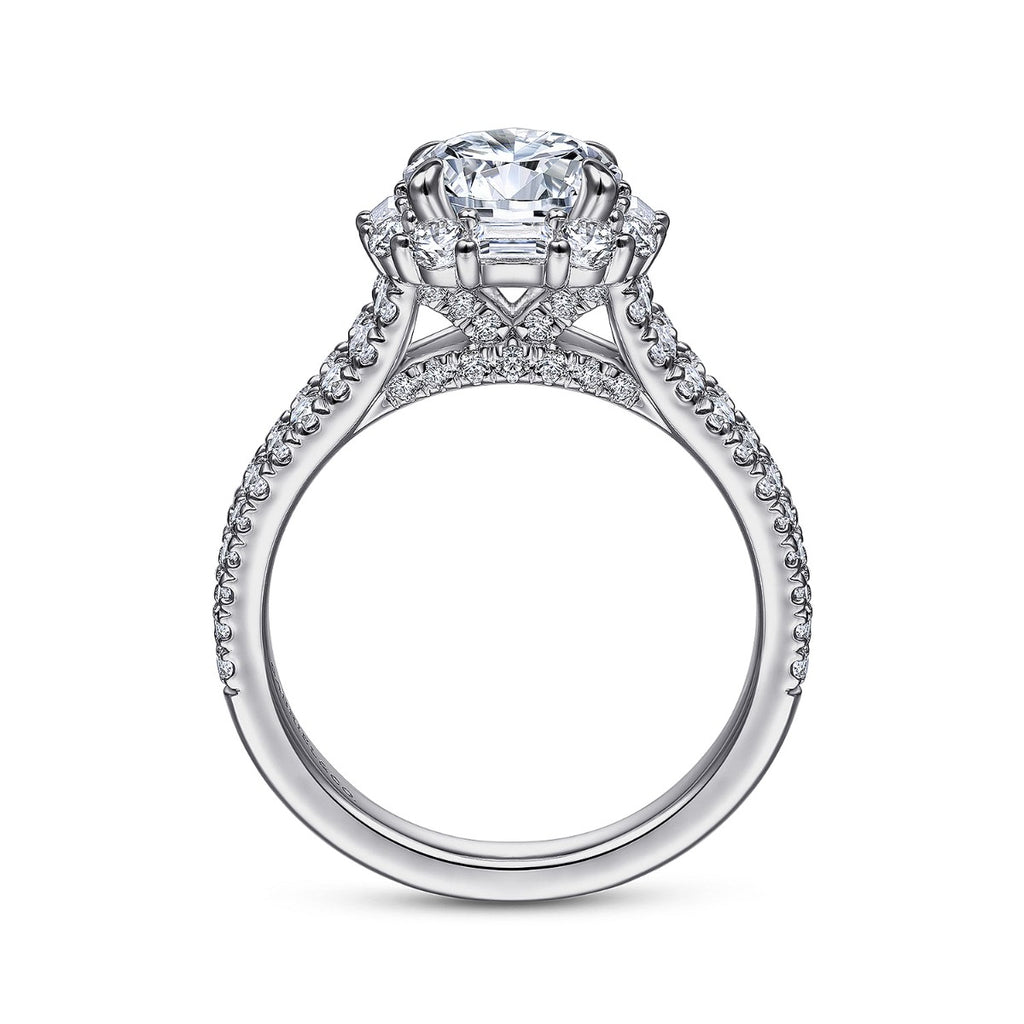 Rainier - 14K White Gold Cushion Halo Round Semi-Mount Ring