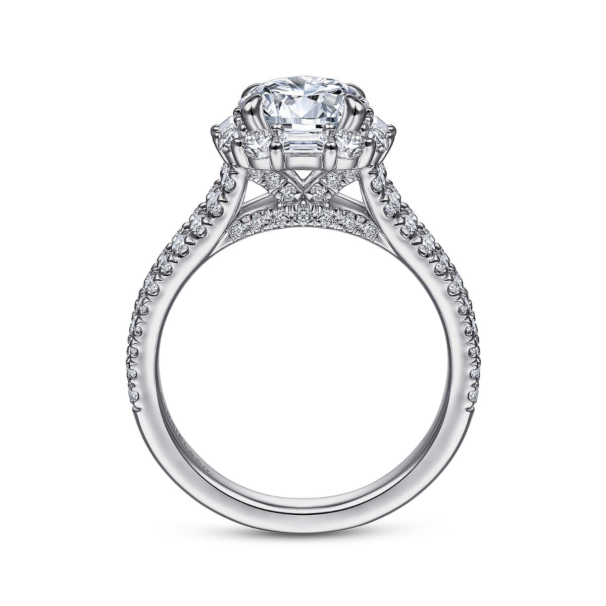 Rainier - 14K White Gold Cushion Halo Round Semi-Mount Ring
