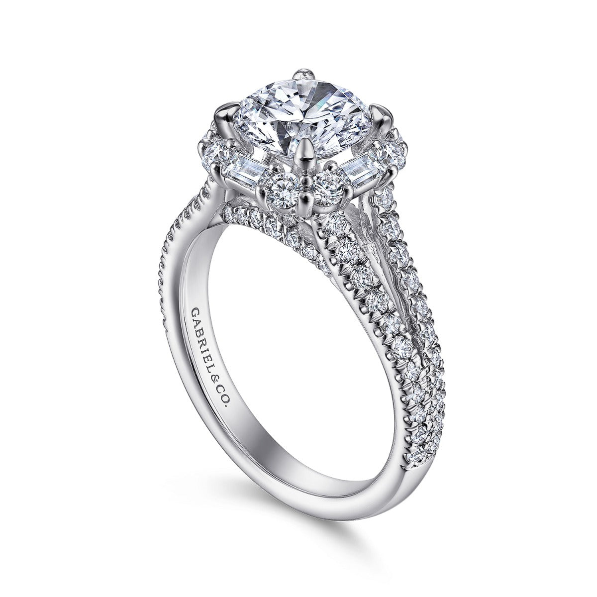 Rainier - 14K White Gold Cushion Halo Round Semi-Mount Ring