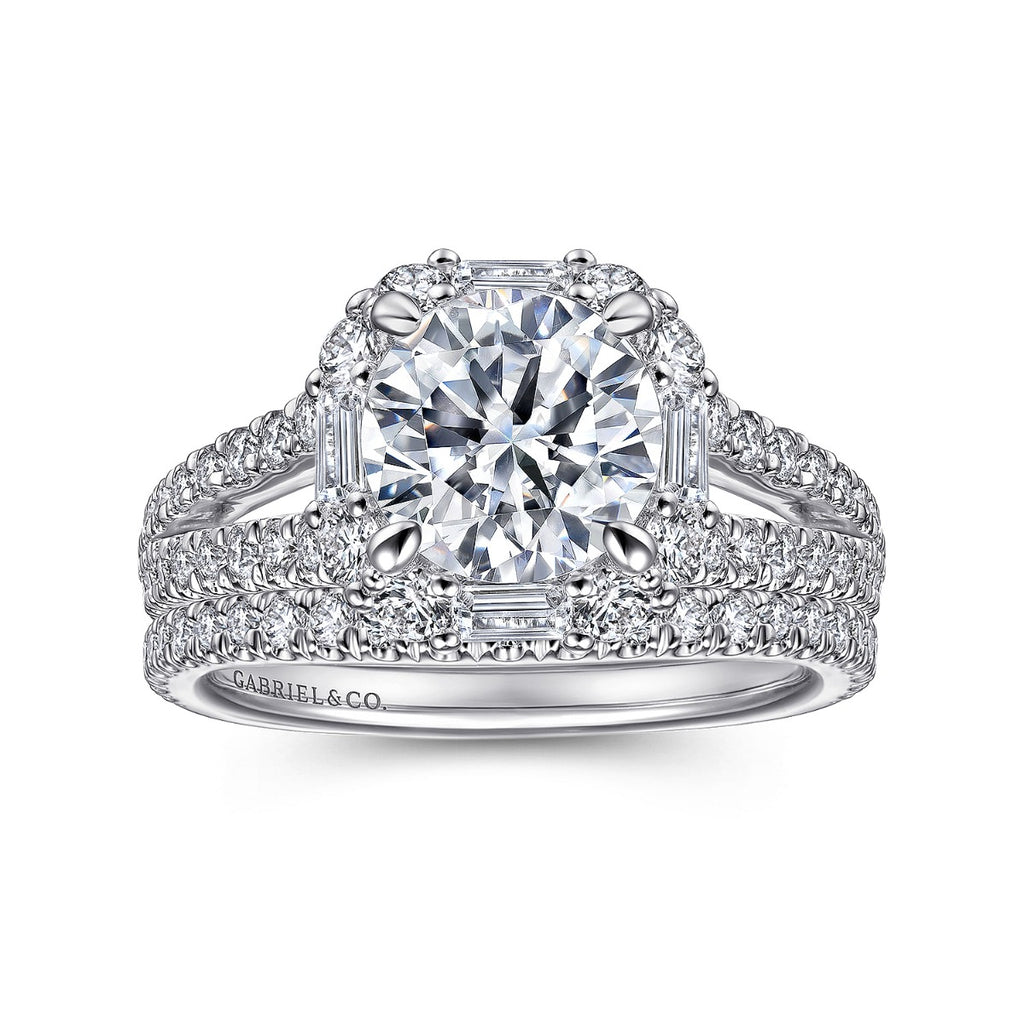 Rainier - 14K White Gold Cushion Halo Round Semi-Mount Ring
