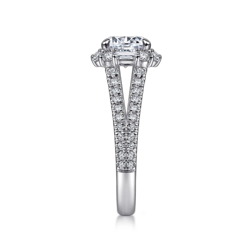Rainier - 14K White Gold Cushion Halo Round Semi-Mount Ring