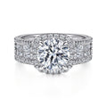 Zyra - 14K White Gold Cushion Halo Round Semi Mount Channel Set Semi-Mount Ring