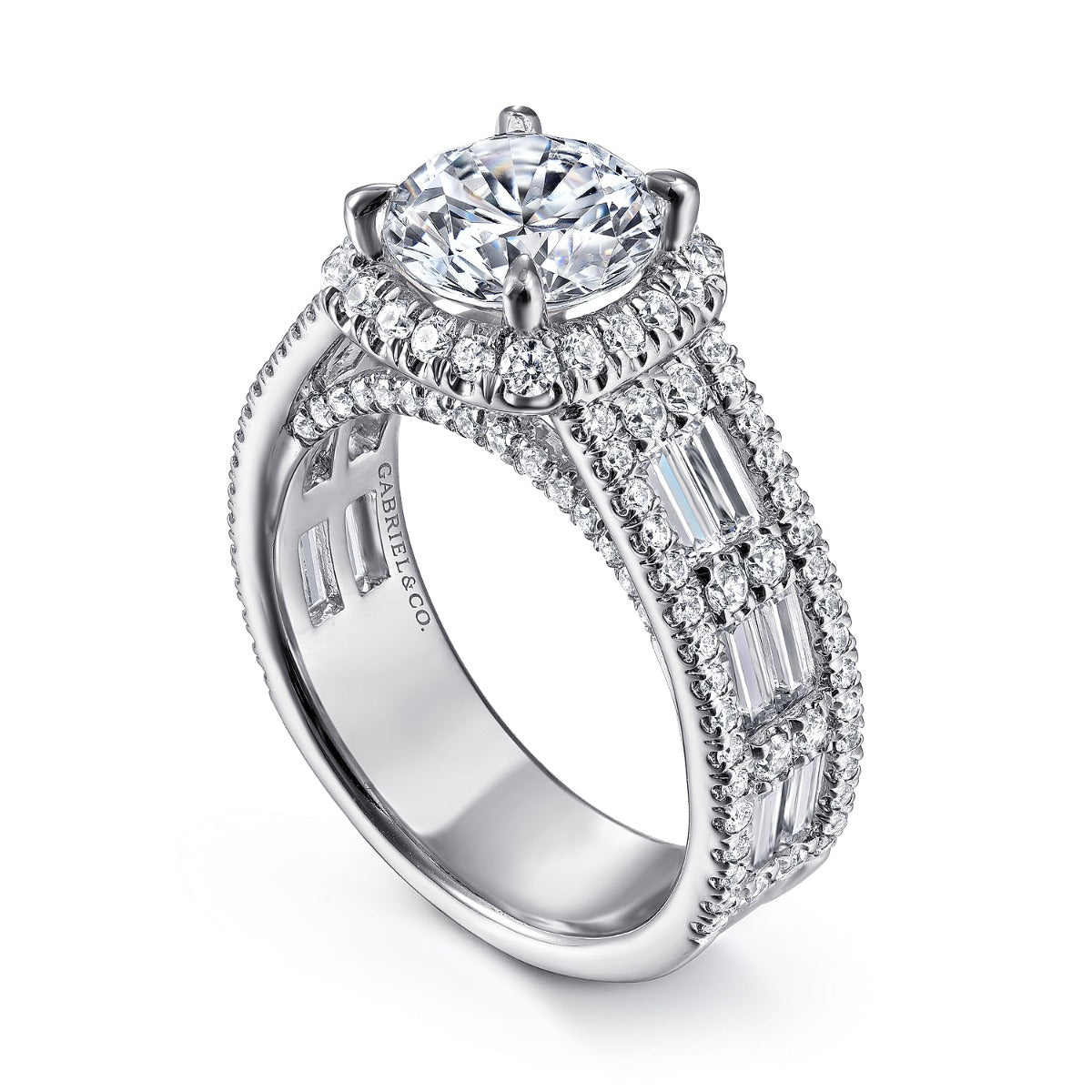 Zyra - 14K White Gold Cushion Halo Round Semi Mount Channel Set Semi-Mount Ring