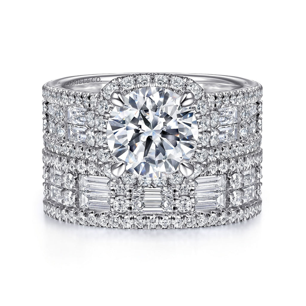 Zyra - 14K White Gold Cushion Halo Round Semi Mount Channel Set Semi-Mount Ring