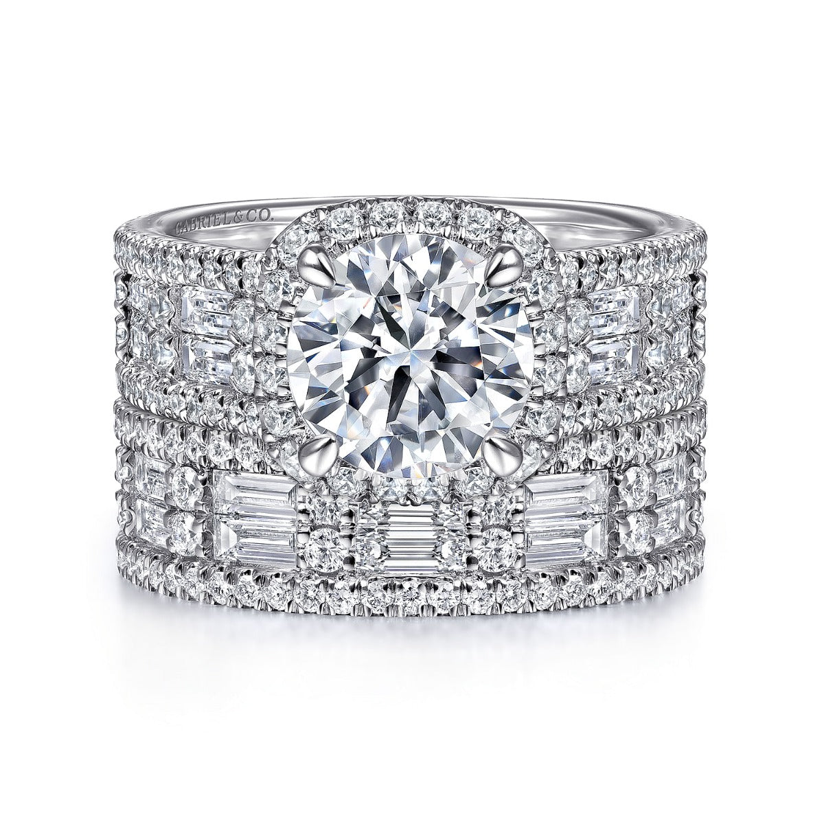 Zyra - 14K White Gold Cushion Halo Round Semi Mount Channel Set Semi-Mount Ring