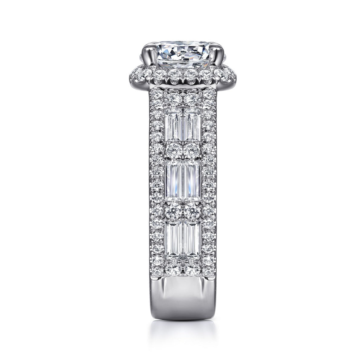 Zyra - 14K White Gold Cushion Halo Round Semi Mount Channel Set Semi-Mount Ring