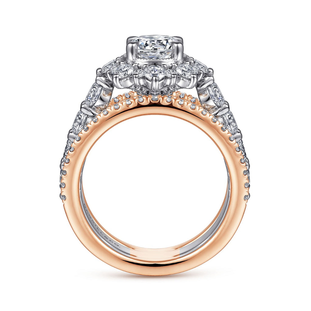 Clarence - 14K White-Rose Gold Fancy Halo Round Semi-Mount Ring