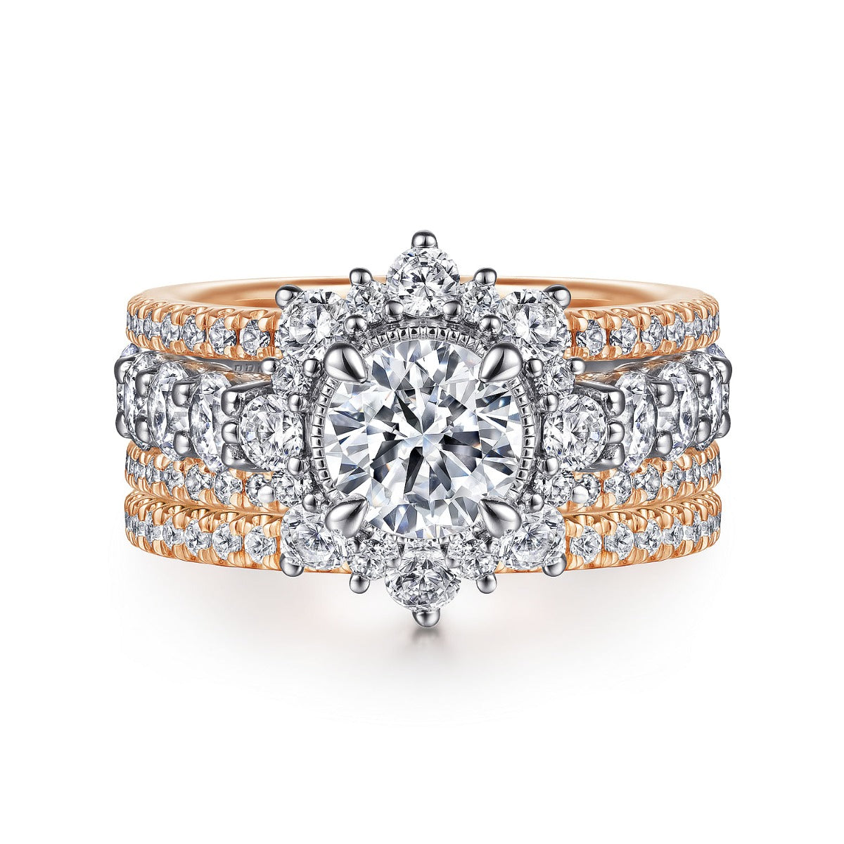 Clarence - 14K White-Rose Gold Fancy Halo Round Semi-Mount Ring