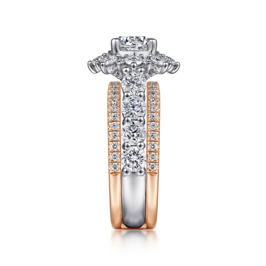 Clarence - 14K White-Rose Gold Fancy Halo Round Semi-Mount Ring