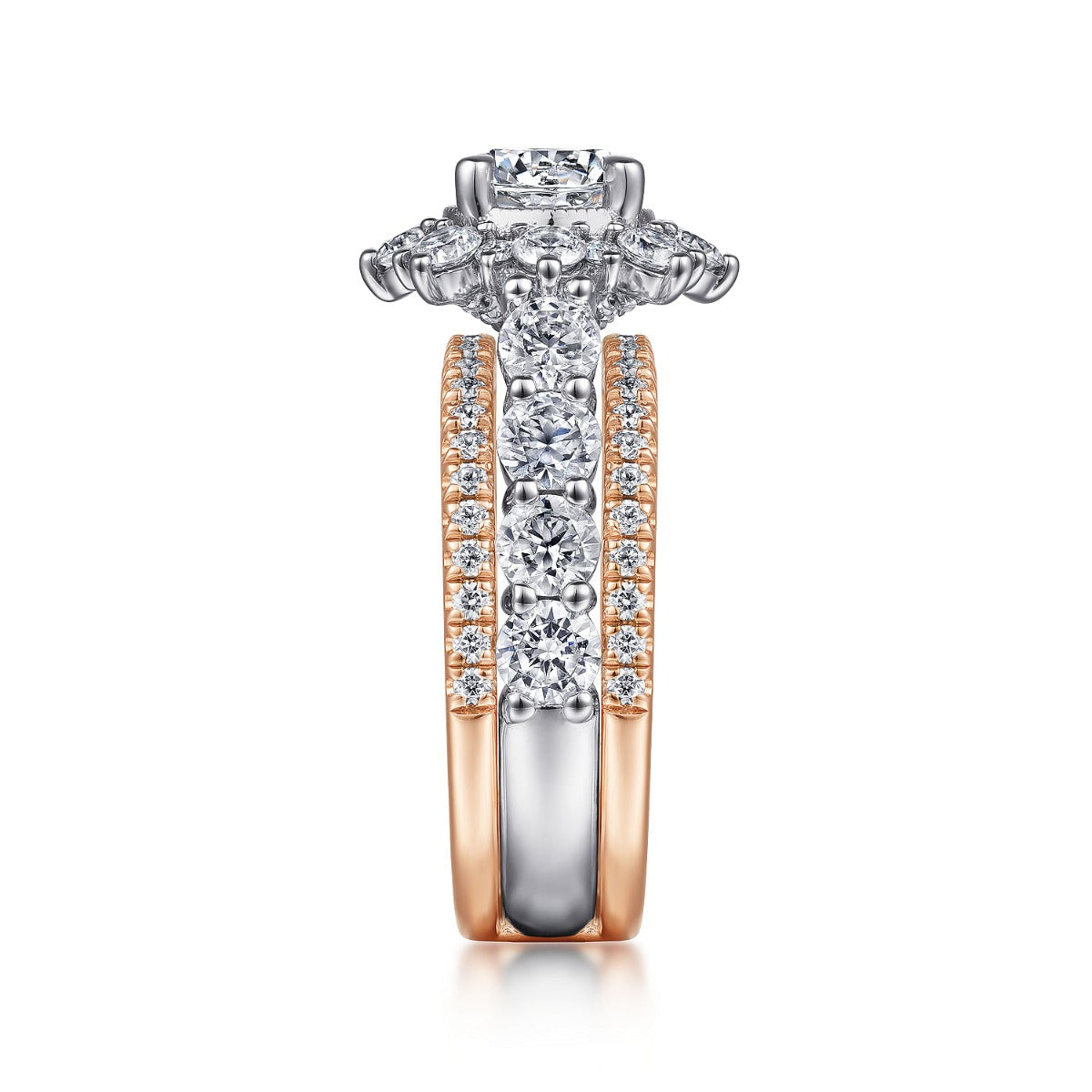 Clarence - 14K White-Rose Gold Fancy Halo Round Semi-Mount Ring