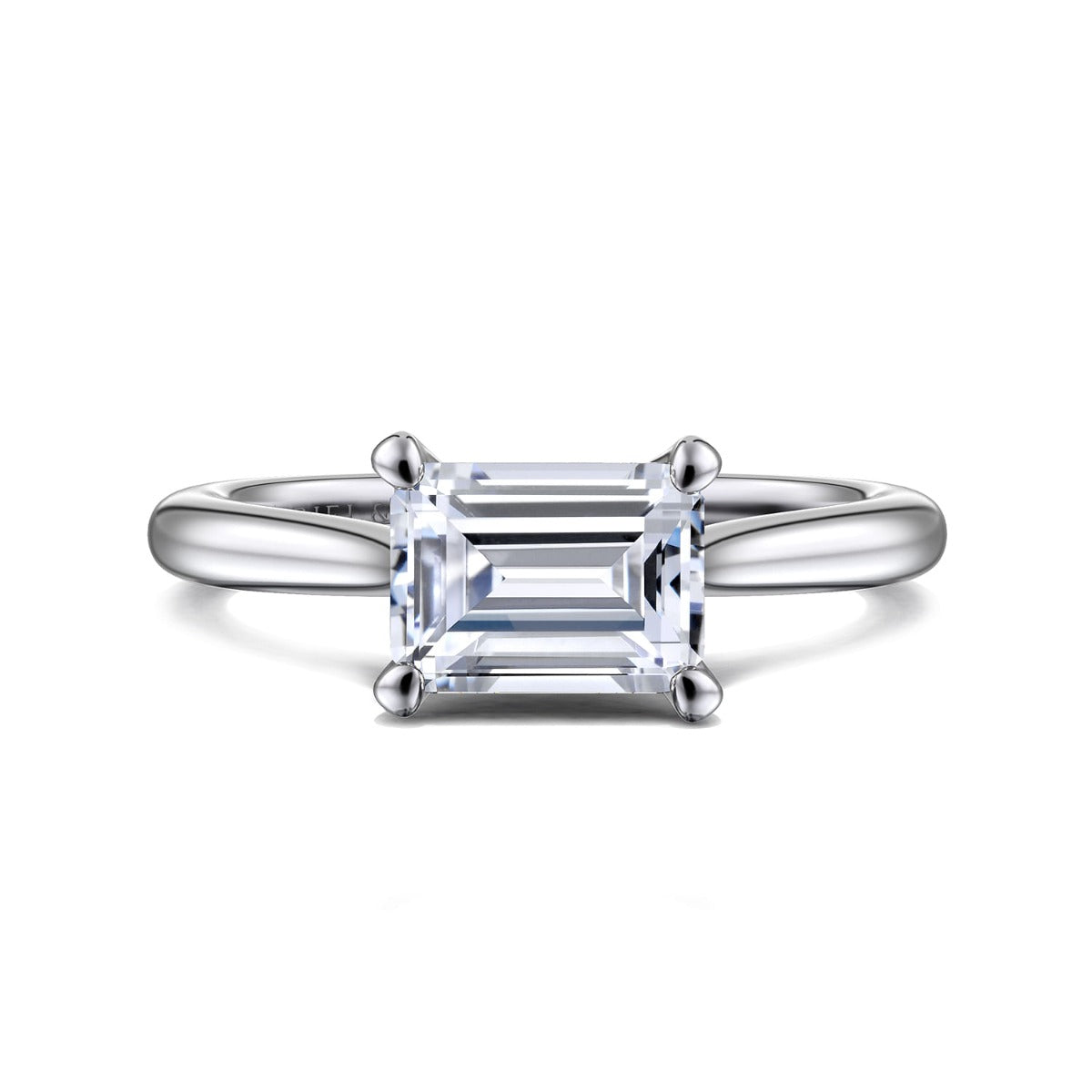 Larissa - 14K White Gold Horizontal Emerald Solitaire Semi-Mount Ring