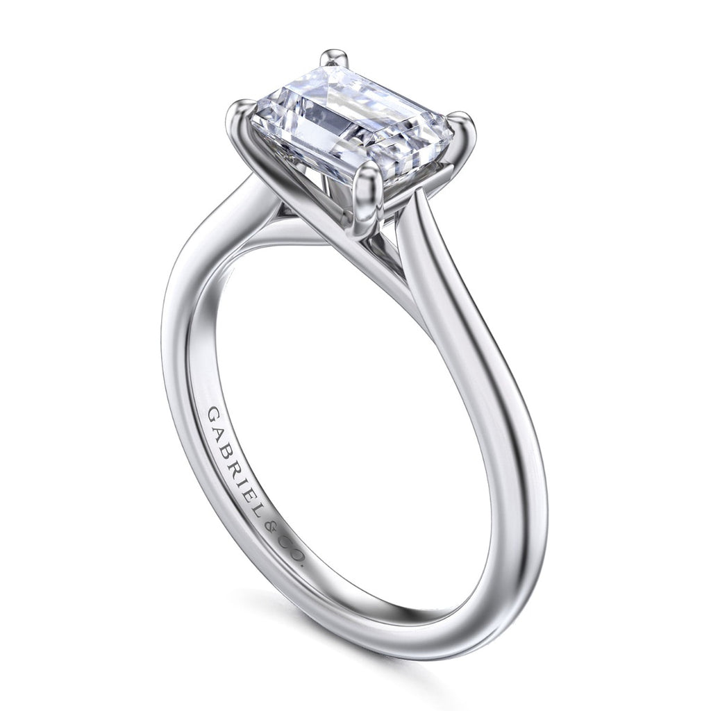 Larissa - 14K White Gold Horizontal Emerald Solitaire Semi-Mount Ring