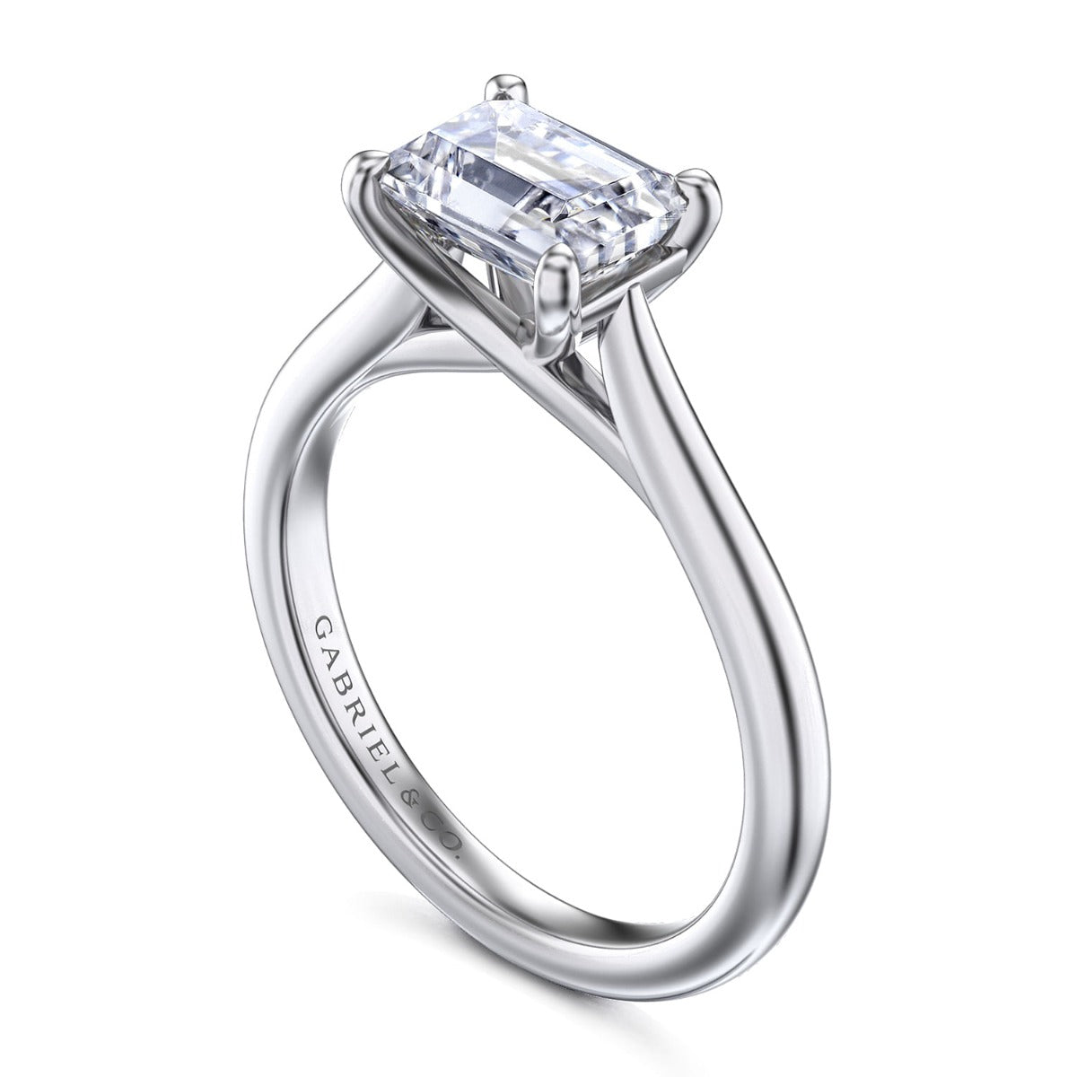 Larissa - 14K White Gold Horizontal Emerald Solitaire Semi-Mount Ring
