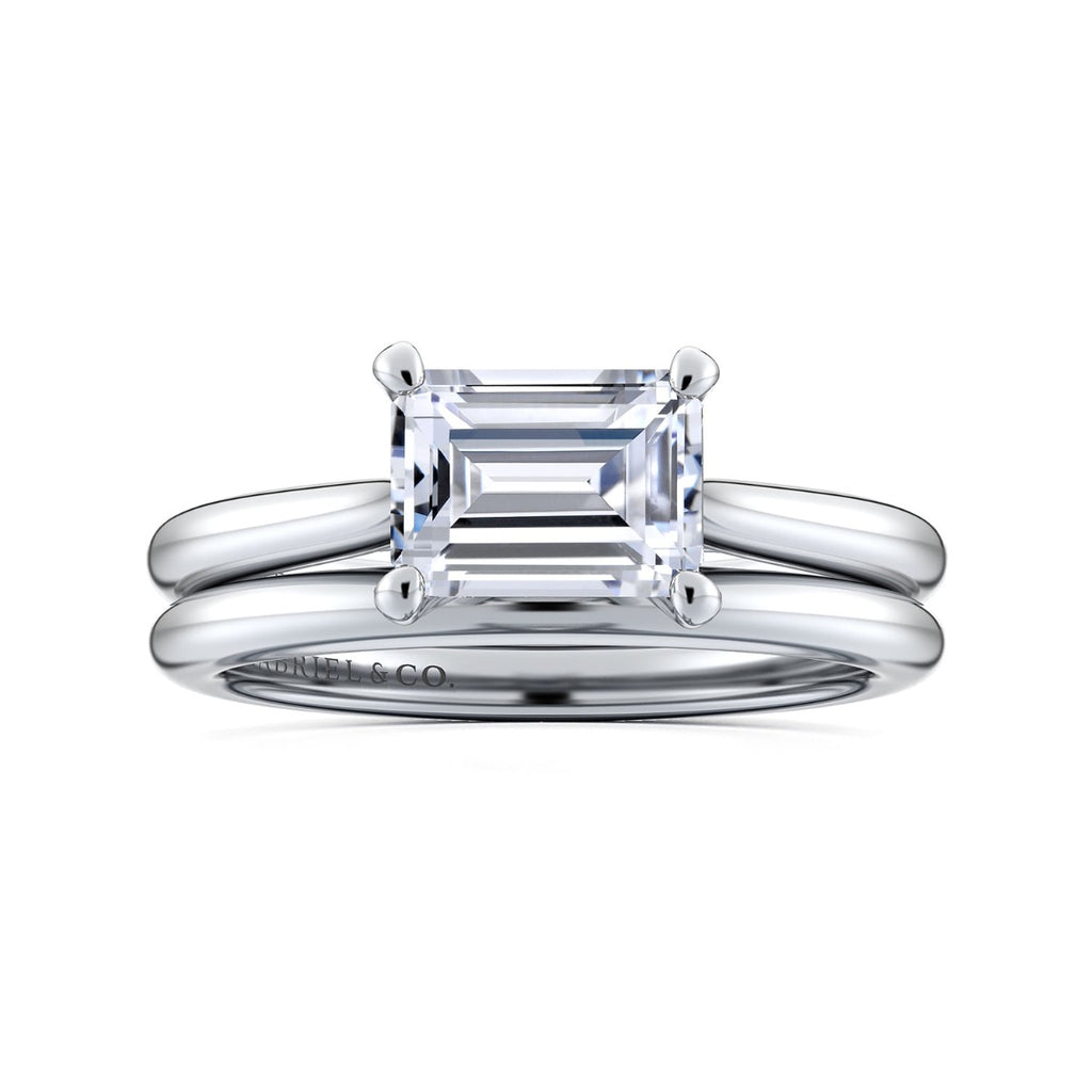 Larissa - 14K White Gold Horizontal Emerald Solitaire Semi-Mount Ring