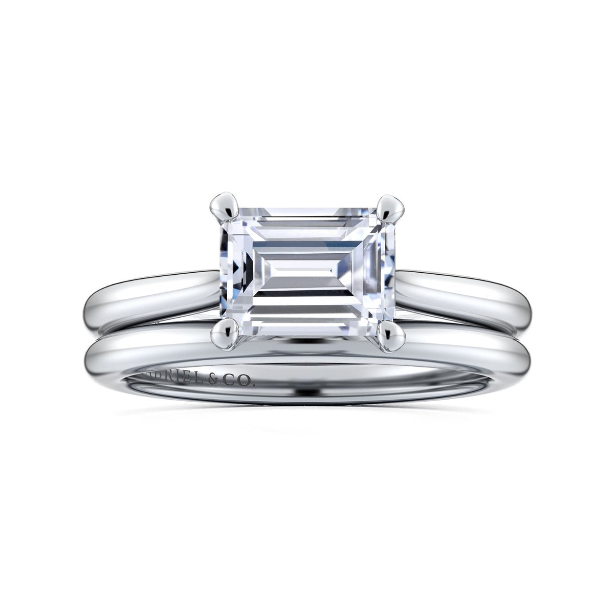 Larissa - 14K White Gold Horizontal Emerald Solitaire Semi-Mount Ring