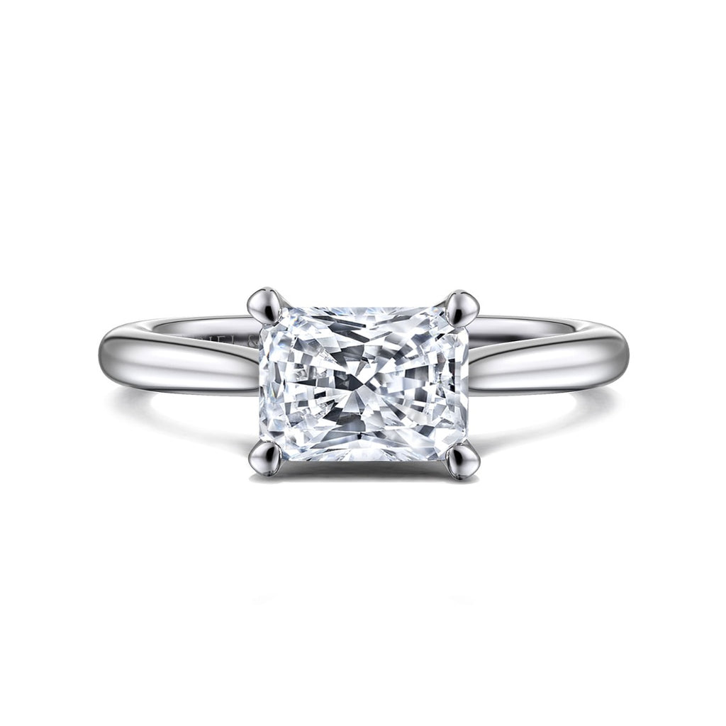Larissa - 14K White Gold Horizontal Rectangular Radiant Solitaire Semi-Mount Ring