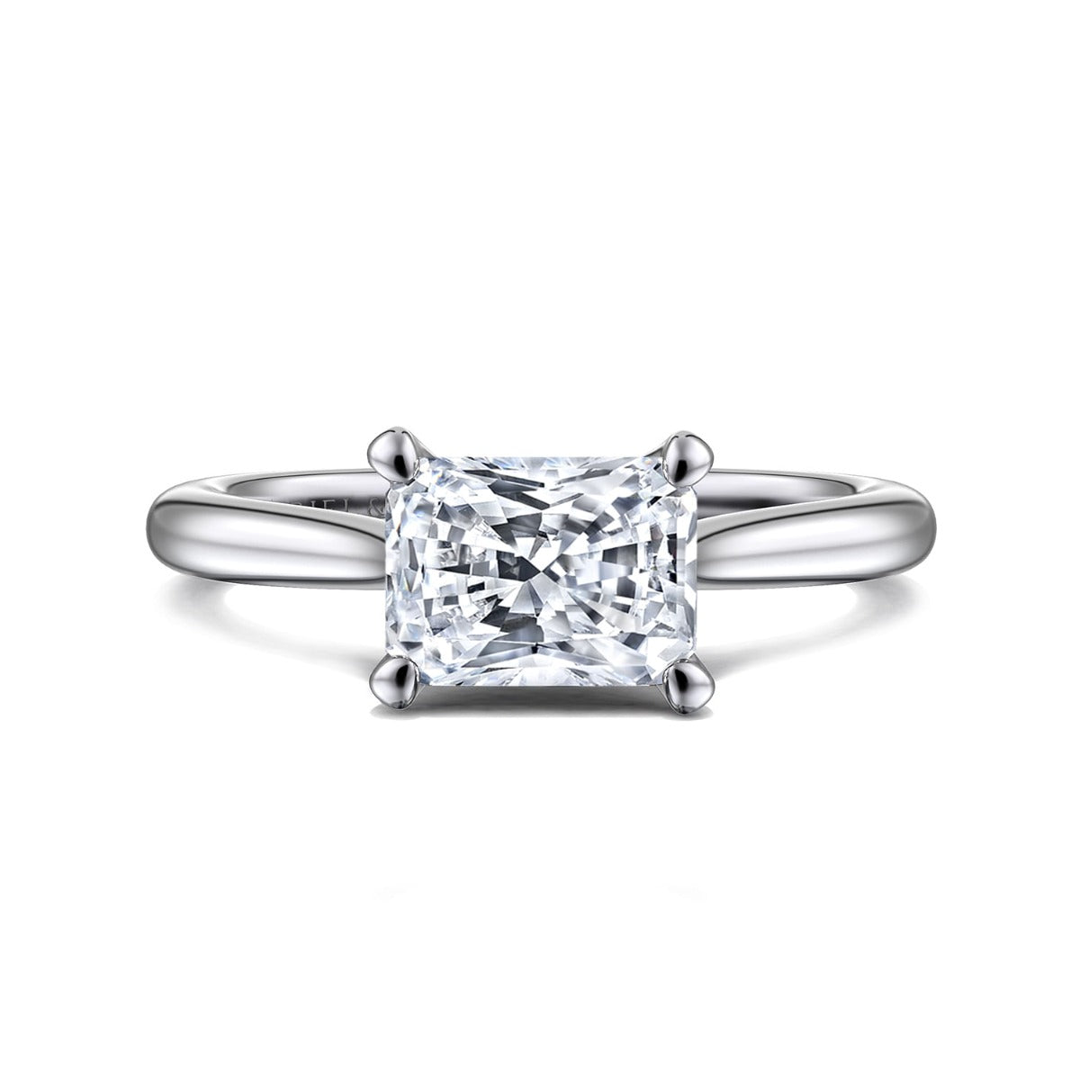 Larissa - 14K White Gold Horizontal Rectangular Radiant Solitaire Semi-Mount Ring