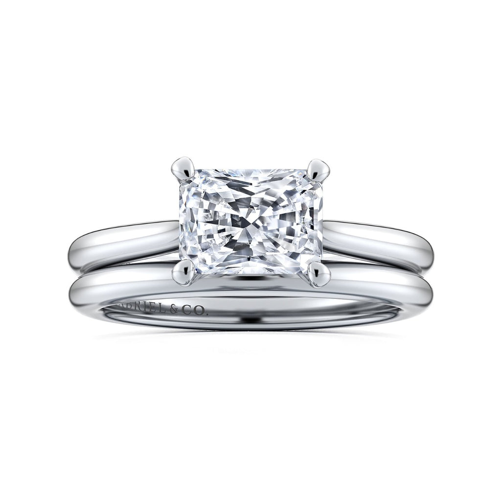 Larissa - 14K White Gold Horizontal Rectangular Radiant Solitaire Semi-Mount Ring