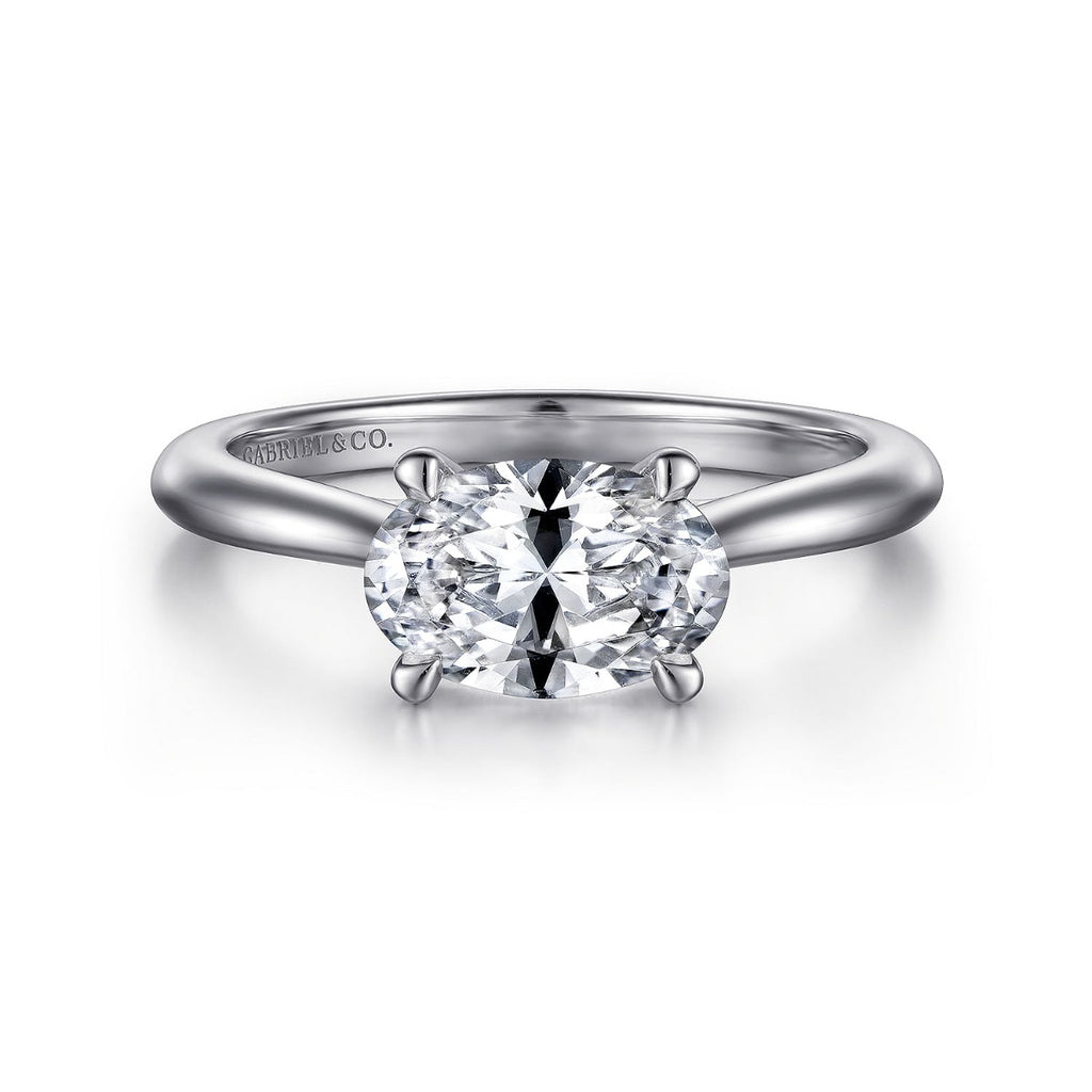 Larissa - 14K White Gold Horizontal Oval Solitaire Semi-Mount Ring
