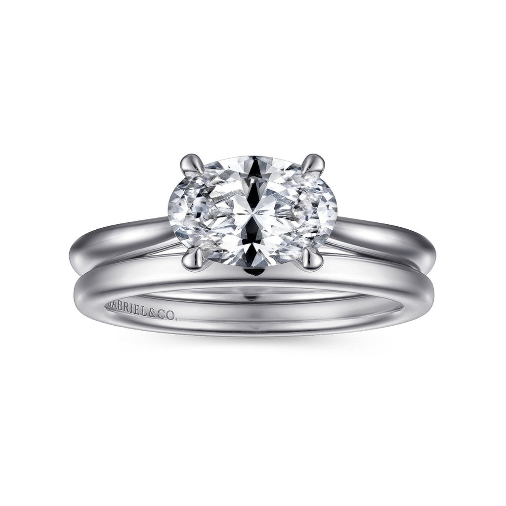 Larissa - 14K White Gold Horizontal Oval Solitaire Semi-Mount Ring