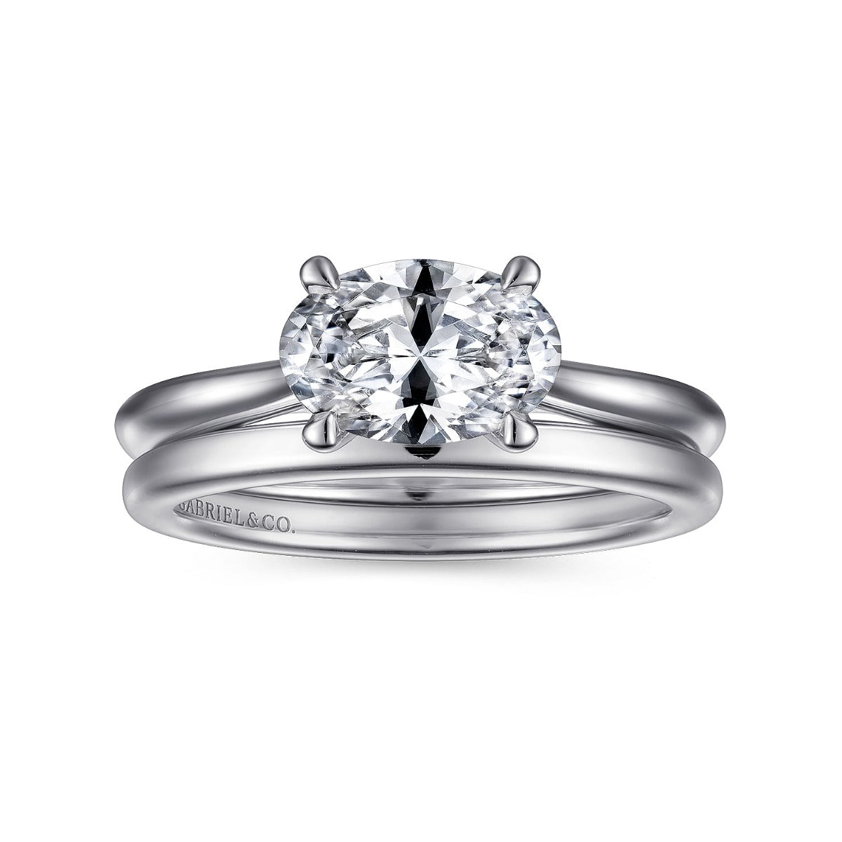 Larissa - 14K White Gold Horizontal Oval Solitaire Semi-Mount Ring