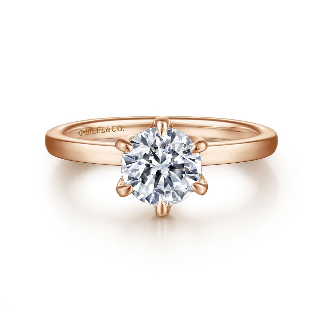 Emma - 14K Rose Gold 6 Prong Round Solitaire Semi-Mount Ring