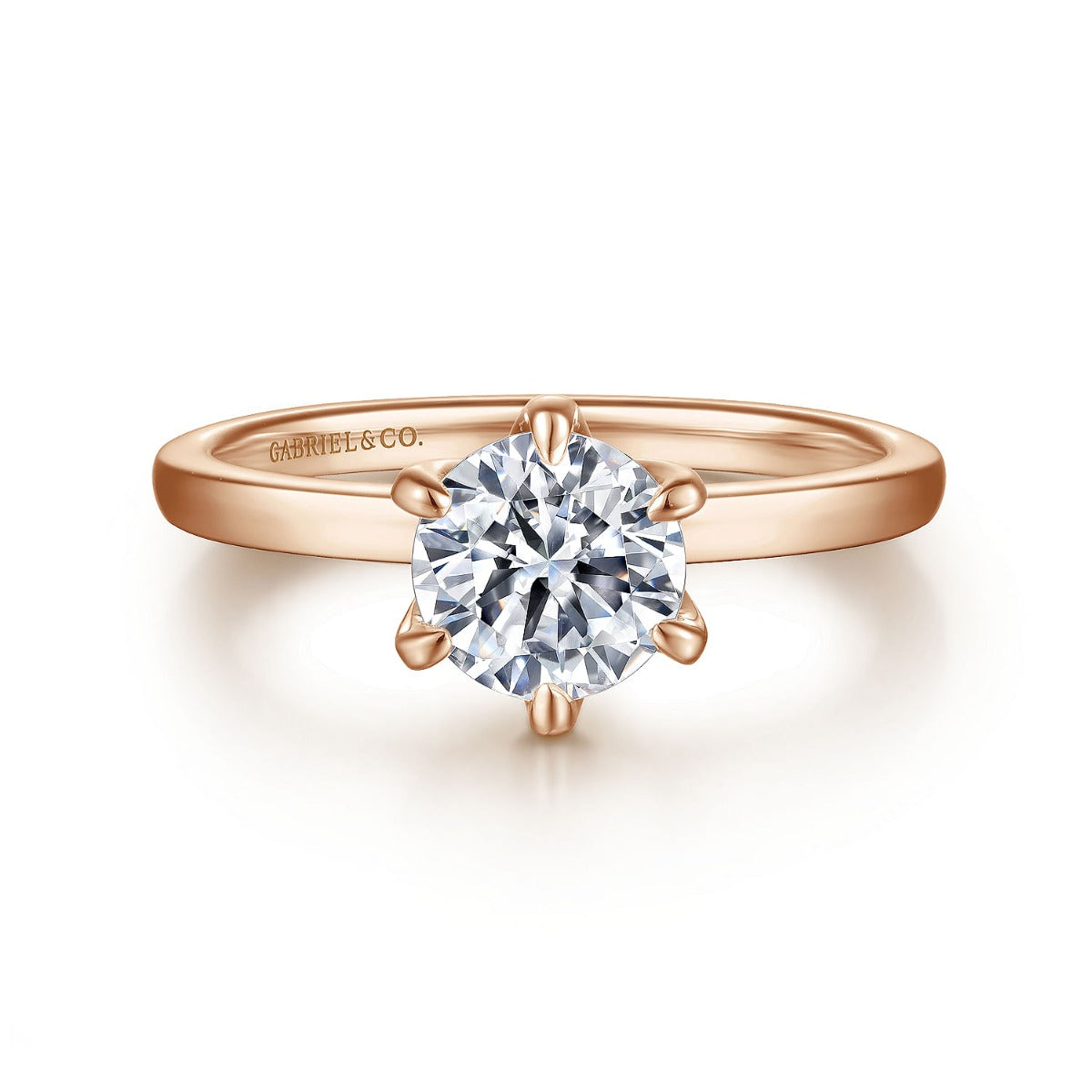 Emma - 14K Rose Gold 6 Prong Round Solitaire Semi-Mount Ring
