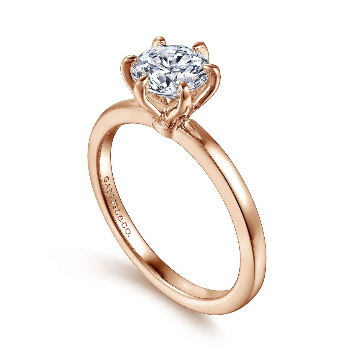 Emma - 14K Rose Gold 6 Prong Round Solitaire Semi-Mount Ring
