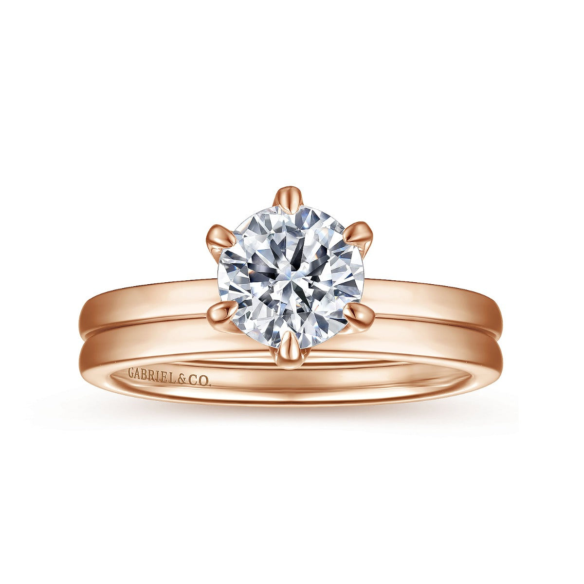 Emma - 14K Rose Gold 6 Prong Round Solitaire Semi-Mount Ring