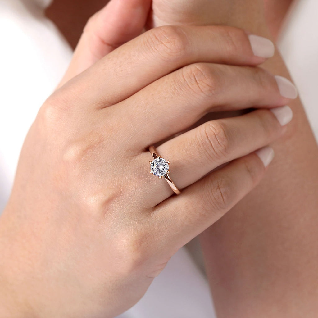 Emma - 14K Rose Gold 6 Prong Round Solitaire Semi-Mount Ring