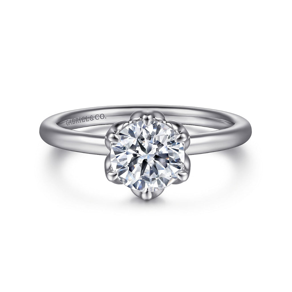 Kamera - 14K White Gold Round Solitaire Semi-Mount Ring