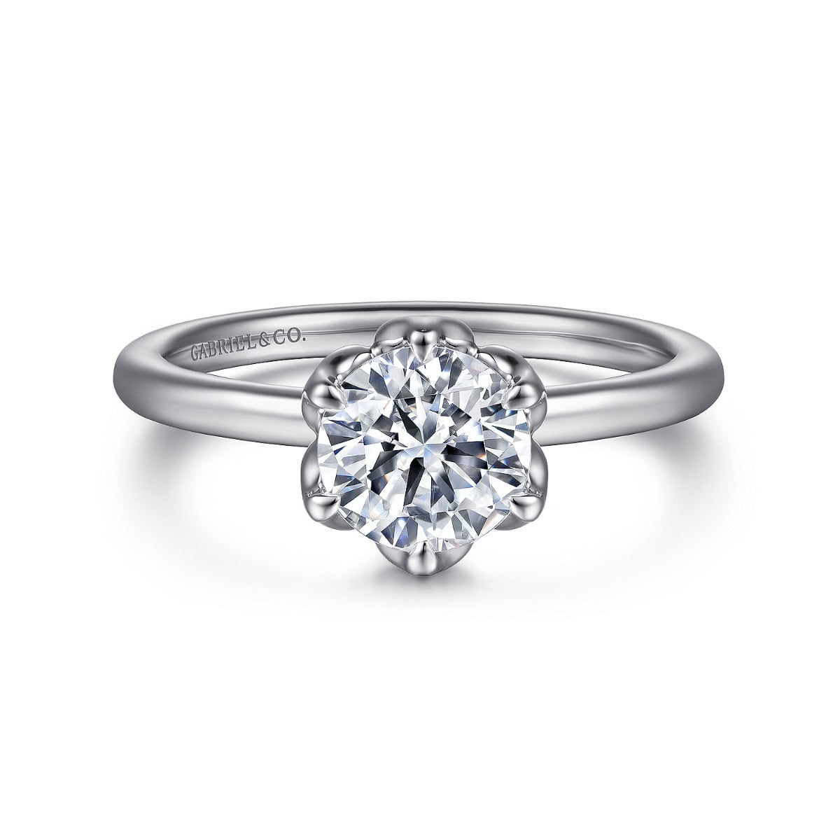 Kamera - 14K White Gold Round Solitaire Semi-Mount Ring