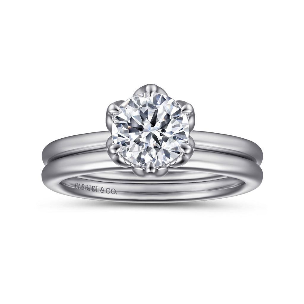 Kamera - 14K White Gold Round Solitaire Semi-Mount Ring